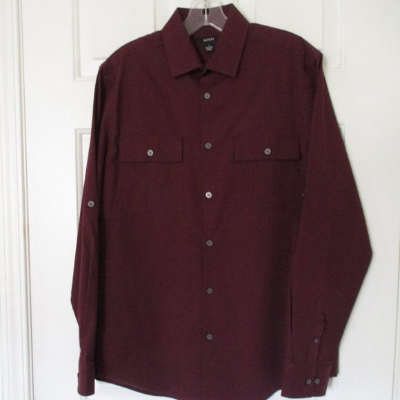 Macy's Alfani Mens L/S Burgundy Wine Cotton Stretch Dress or Casual Shirt- Small - Picture 2 of 2